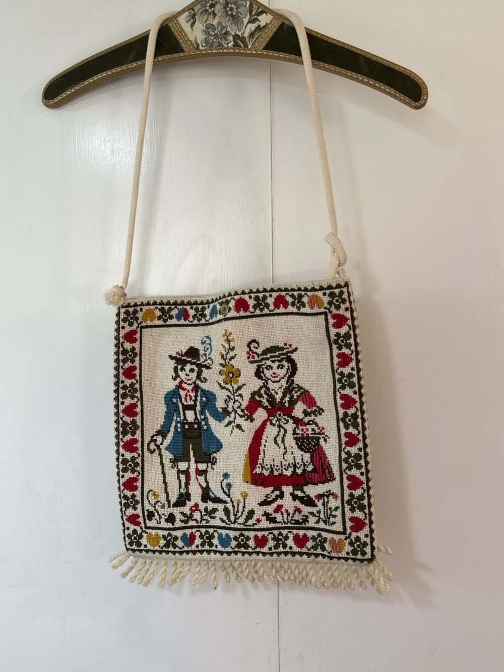 Vintage Tapestry Folk Art Cottagecore Cross Stitch Crossbody Bag Purse Fairycore